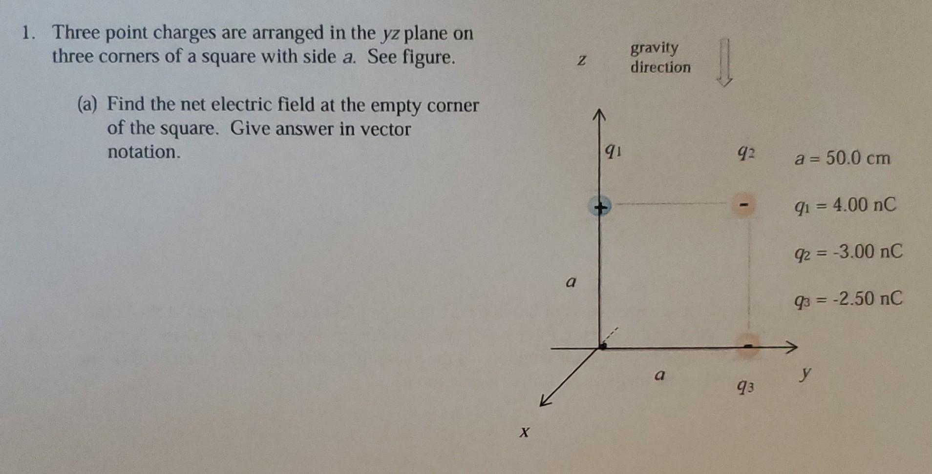 Solved 1. Three point charges are arranged in the yz plane | Chegg.com