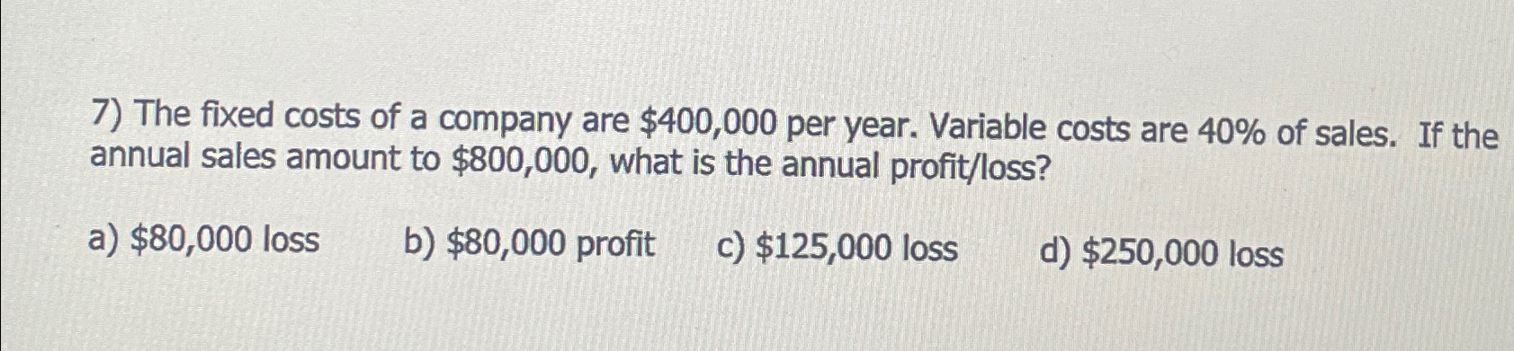 Solved The fixed costs of a company are $400,000 per year. | Chegg.com