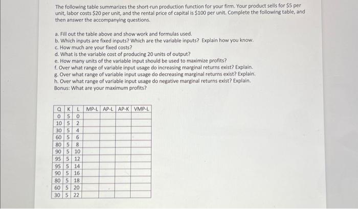 Solved Please Show Work And Demonstrate How You Get Each | Chegg.com