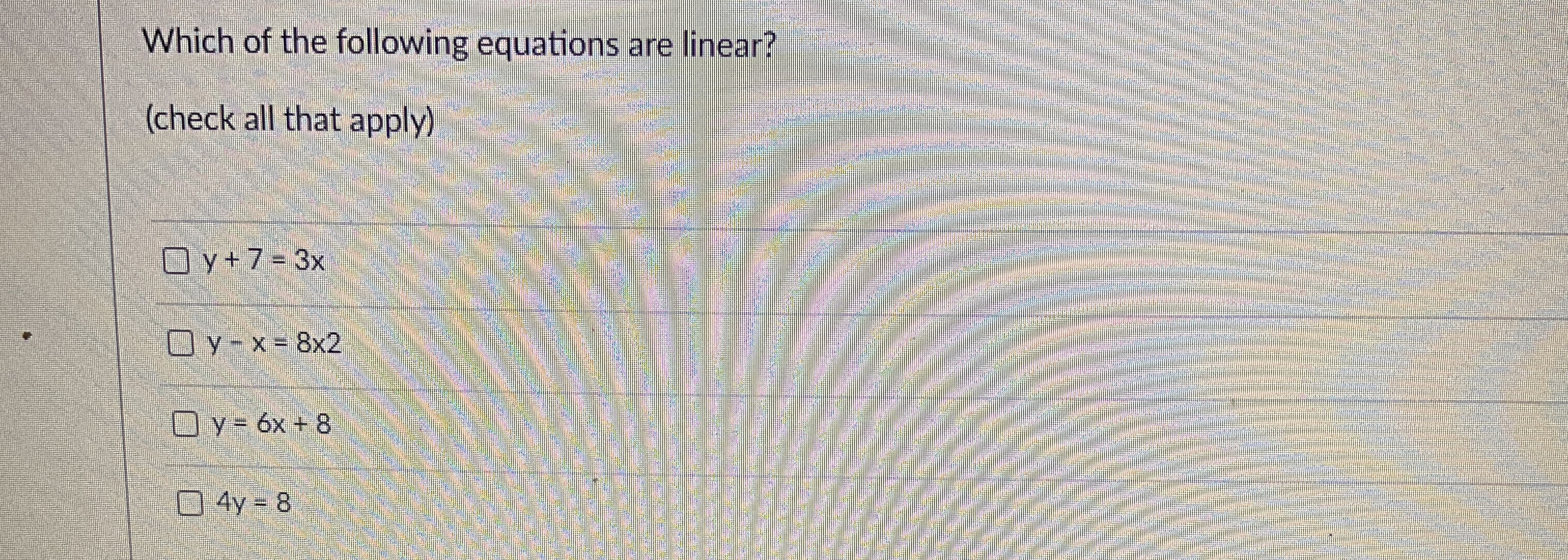 Solved Which of the following equations are linear?(check | Chegg.com
