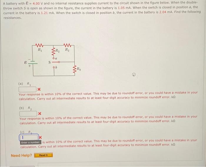Solved A battery with E=4.00 V and no internal resistance