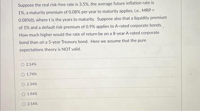 Solved Suppose The Real Risk-free Rate Is 3.5%, The Average | Chegg.com