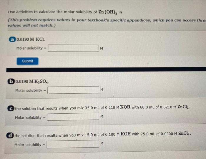 Use Activities To Calculate The Molar Solubility Of Chegg Com   Image