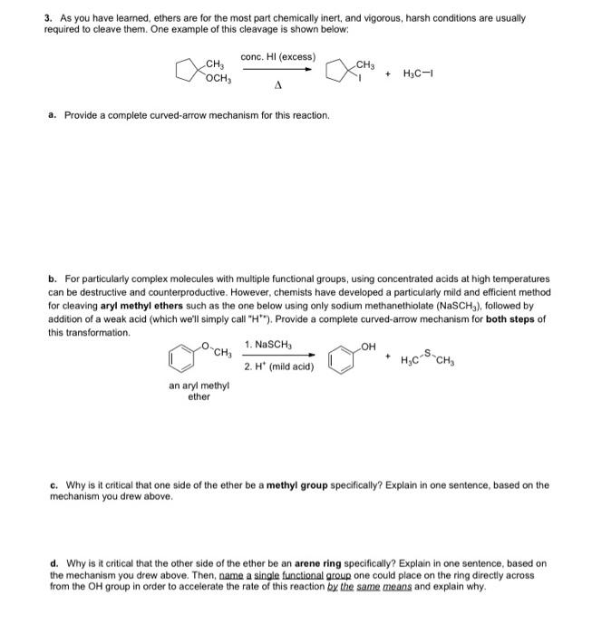 Solved 3. As you have leamed, ethers are for the most part | Chegg.com