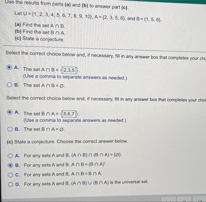 Solved Use the results from parts (a) and (b) to answer part 