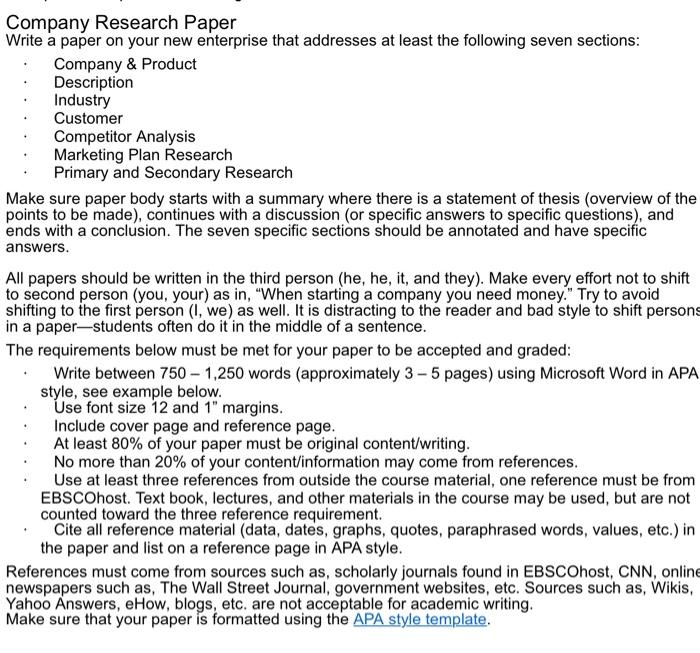 Company Research Paper Write a paper on your new | Chegg.com