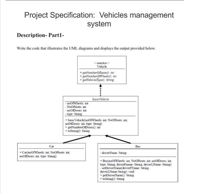 Solved Project Specification: Vehicles management system | Chegg.com