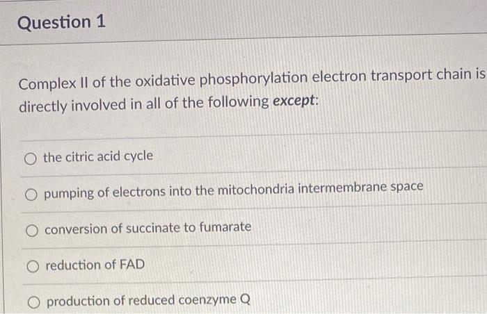 Complex II of the oxidative phosphorylation electron transport chain is directly involved in all of the following except:
the