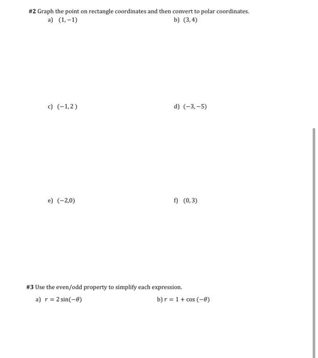 Solved Math 1083 Worksheet 16 Getting Ready to Polar Graphs | Chegg.com