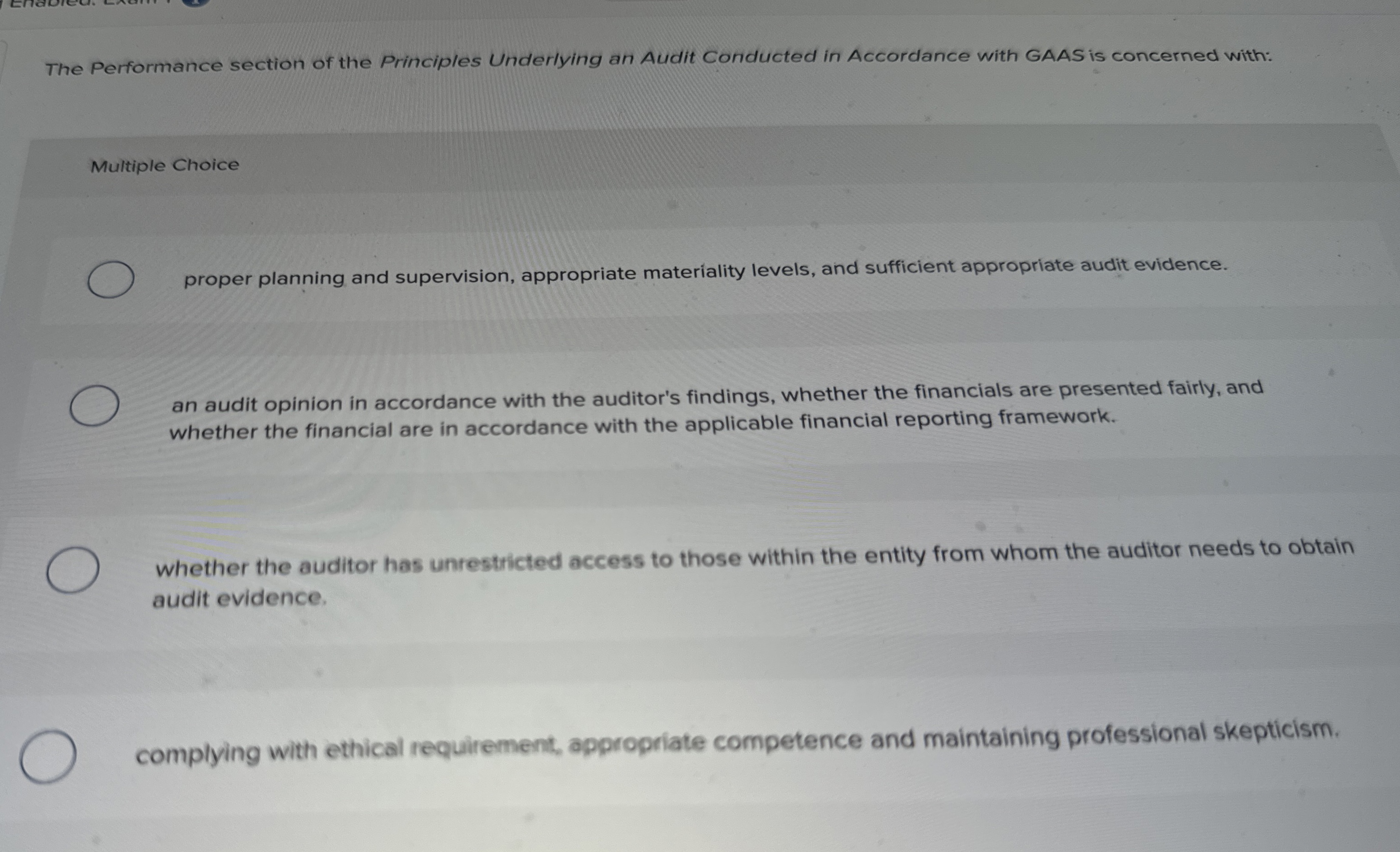 Solved The Performance section of the Principles Underlying | Chegg.com
