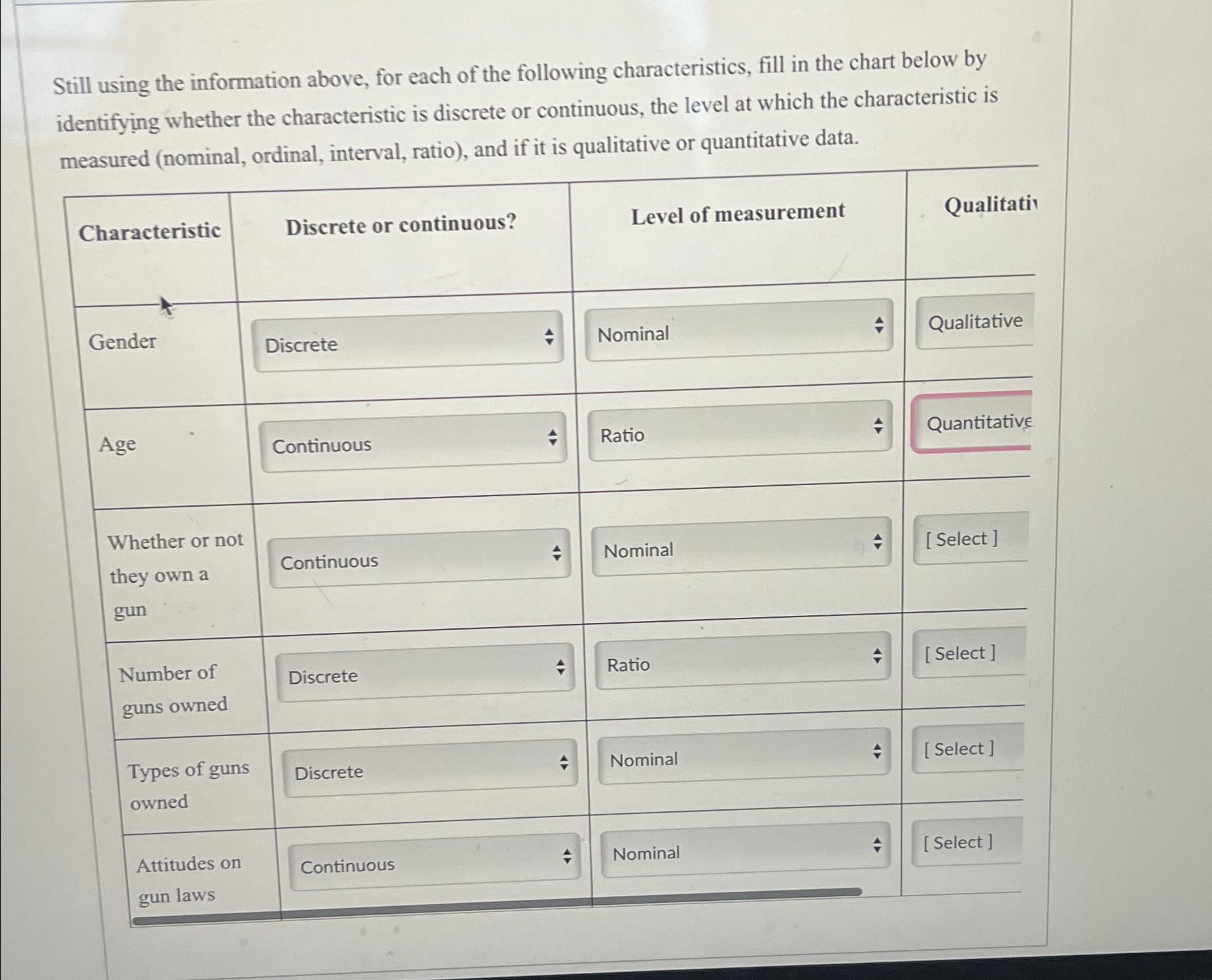 Solved Still using the information above, for each of the | Chegg.com