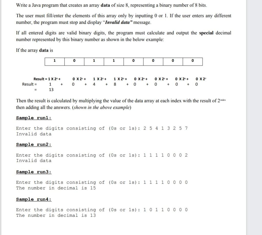 Solved Write a Java program that creates an array data of | Chegg.com