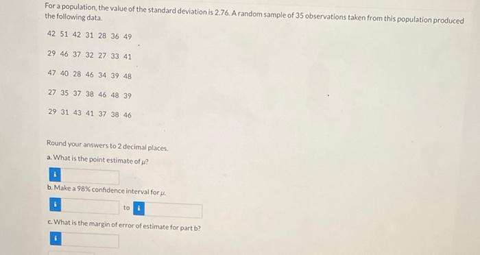 Solved For a population, the value of the standard deviation | Chegg.com