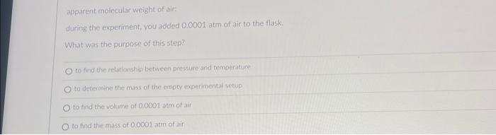 Solved apparent molecular weight of air: during the | Chegg.com