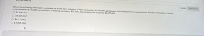 Solved Calculate the finds from operation (FFO): Net income | Chegg.com