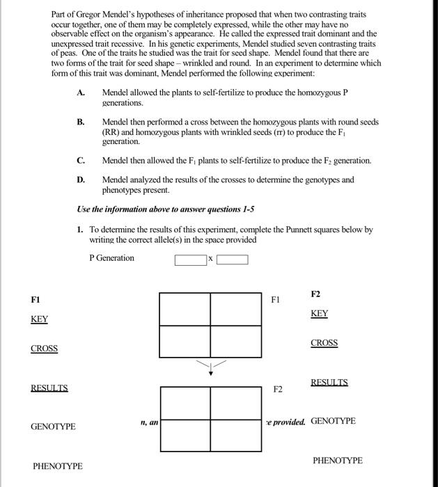 Solved Part of Gregor Mendel's hypotheses of inheritance | Chegg.com