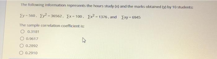 Solved The following information represents the hours study | Chegg.com