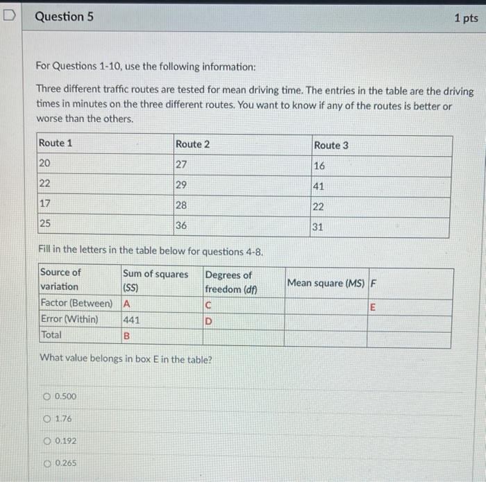 Solved D Question 5 1 pts For Questions 1-10, use the | Chegg.com