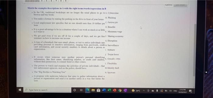 Match the sample descriptions in with the right words | Chegg.com