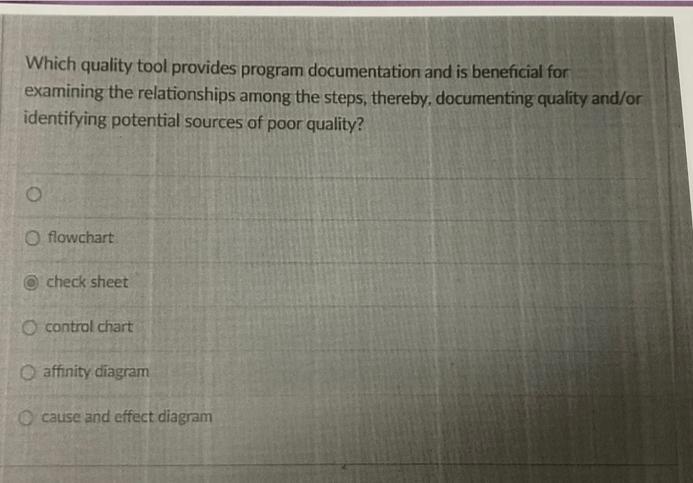 Solved Which quality tool provides program documentation and | Chegg.com