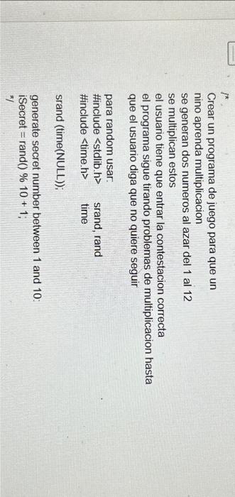 \( j^{*} \) Crear un programa de juego para que un nino aprenda multiplicacion se generan dos numeros al azar del 1 al 12 se