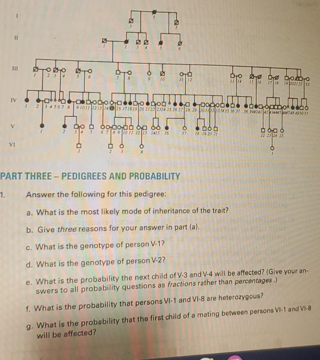 Solved ART THREE - PEDIGREES AND PROBABILITY Answer The | Chegg.com