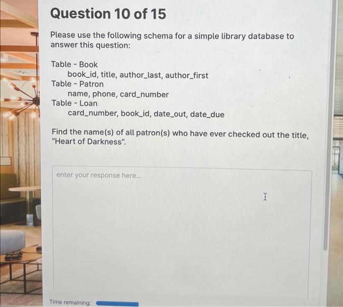 Solved Question 10 of 15 Please use the following schema for | Chegg.com