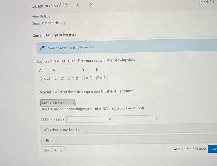Solved E Your answer is partially correct. Suppose that | Chegg.com