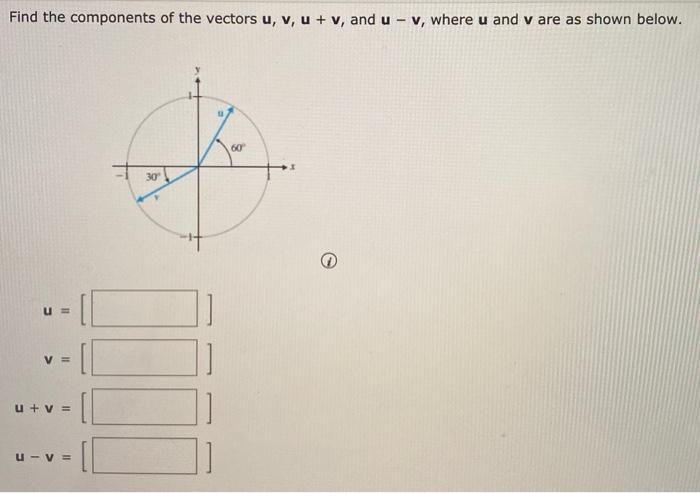 Solved Find the components of the vectors u, v, u + v, and u | Chegg.com