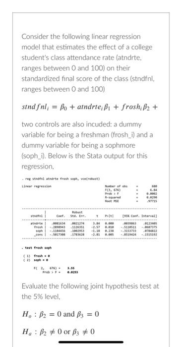 Solved Consider The Following Linear Regression Model That 9036