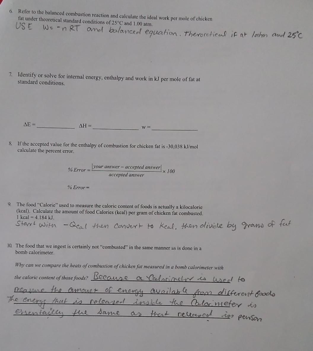 Solved 3-5: Heat of Combustion: Chicken Fat The heat of | Chegg.com