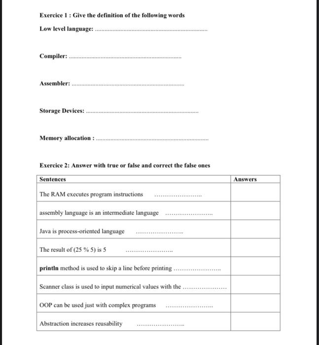 Solved Exercice 2: Answer with true or false and correct the | Chegg.com