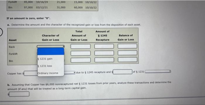 If an amount is zero, enter o,
a. Determine the amount and the character of the recognized gain or loss from the dispositio