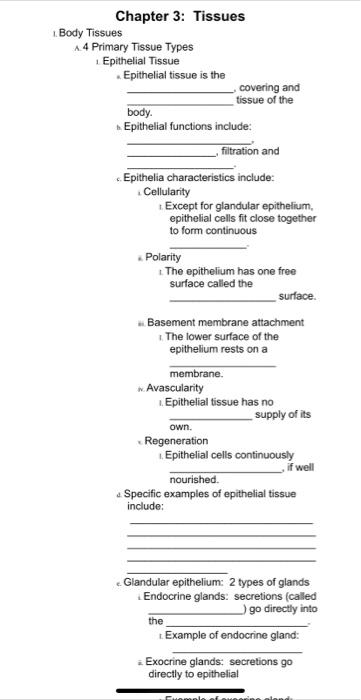 Solved Chapter 3: Tissues 1. Body Tissues A4 Primary Tissue | Chegg.com