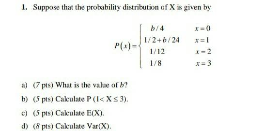 Solved 1. Suppose that the probability distribution of X is | Chegg.com