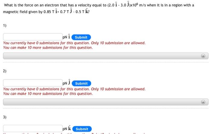 Solved What is the force on an electron that has a velocity | Chegg.com