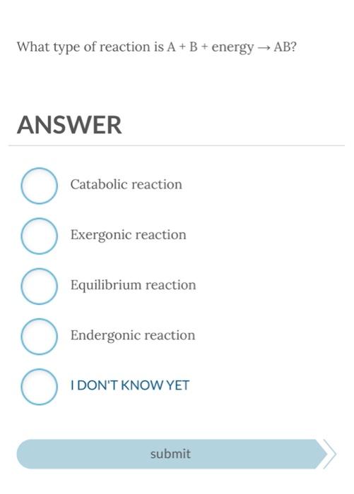 Solved What Type Of Reaction Is A + B + Energy → AB? ANSWER | Chegg.com