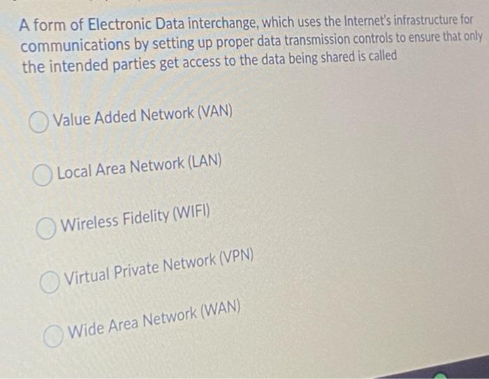 Solved A Form Of Electronic Data Interchange Which Uses The Chegg
