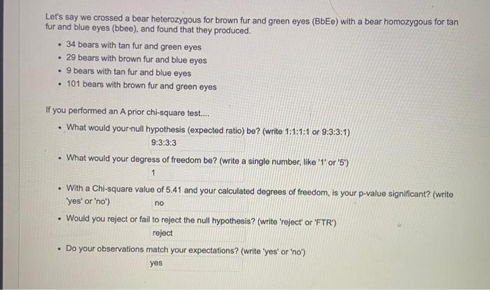 Solved Let's say we crossed a bear heterozygous for brown | Chegg.com