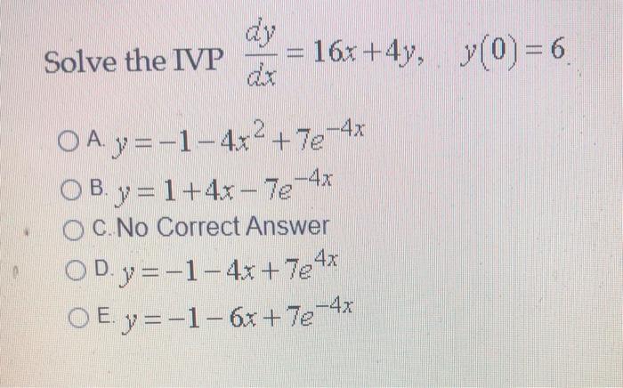 Solved Solve The Ivp 16x 4y Y 0 6 O A Y 1 4x2 7e 4x