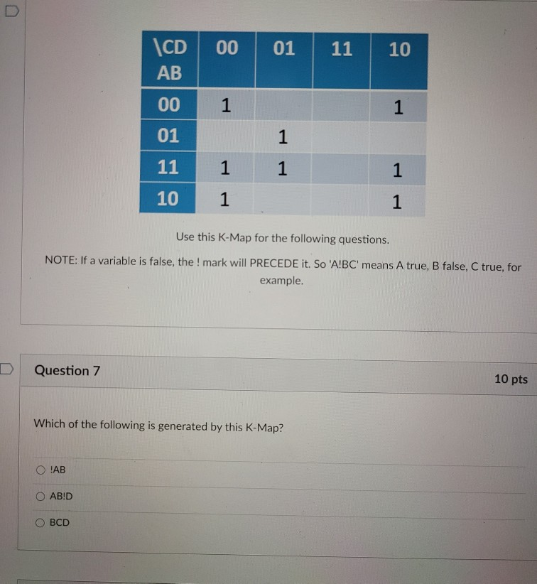 Solved 00 01 11 10 \CD AB 00 1 1 01 1 11 1 1 1 10 1 1 Use | Chegg.com