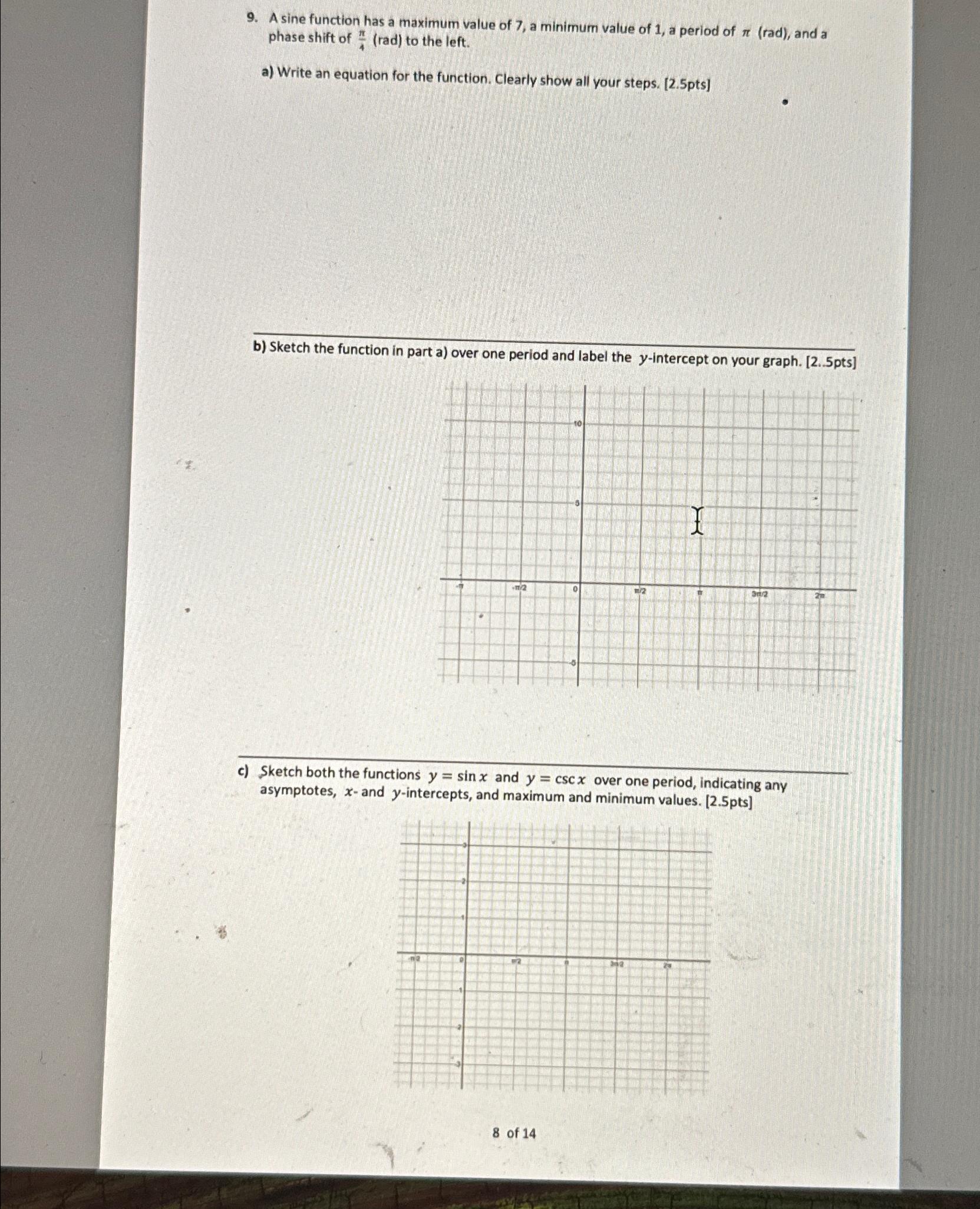 how to find the minimum value of a sine function