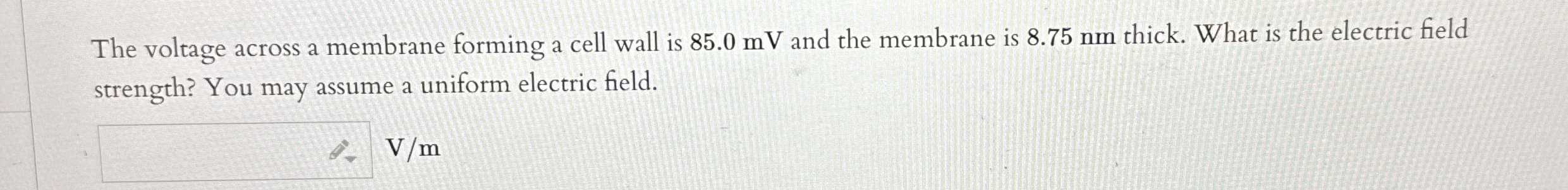 Solved The voltage across a membrane forming a cell wall is | Chegg.com