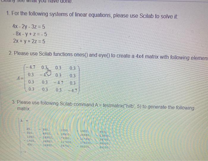 Solved You 1. For The Following Systems Of Linear Equations, | Chegg.com