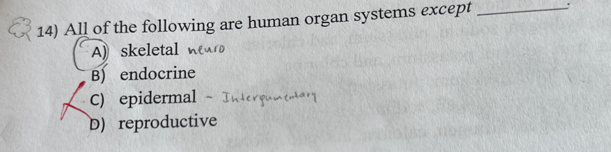 All of the following are human organ systems exceptA) | Chegg.com