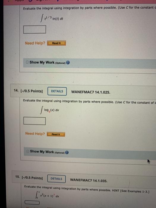 Solved Evaluate the integral using integration by parts | Chegg.com
