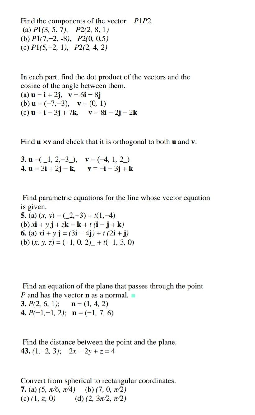 Solved P1P2. Find the components of the vector (a) P1(3, 5