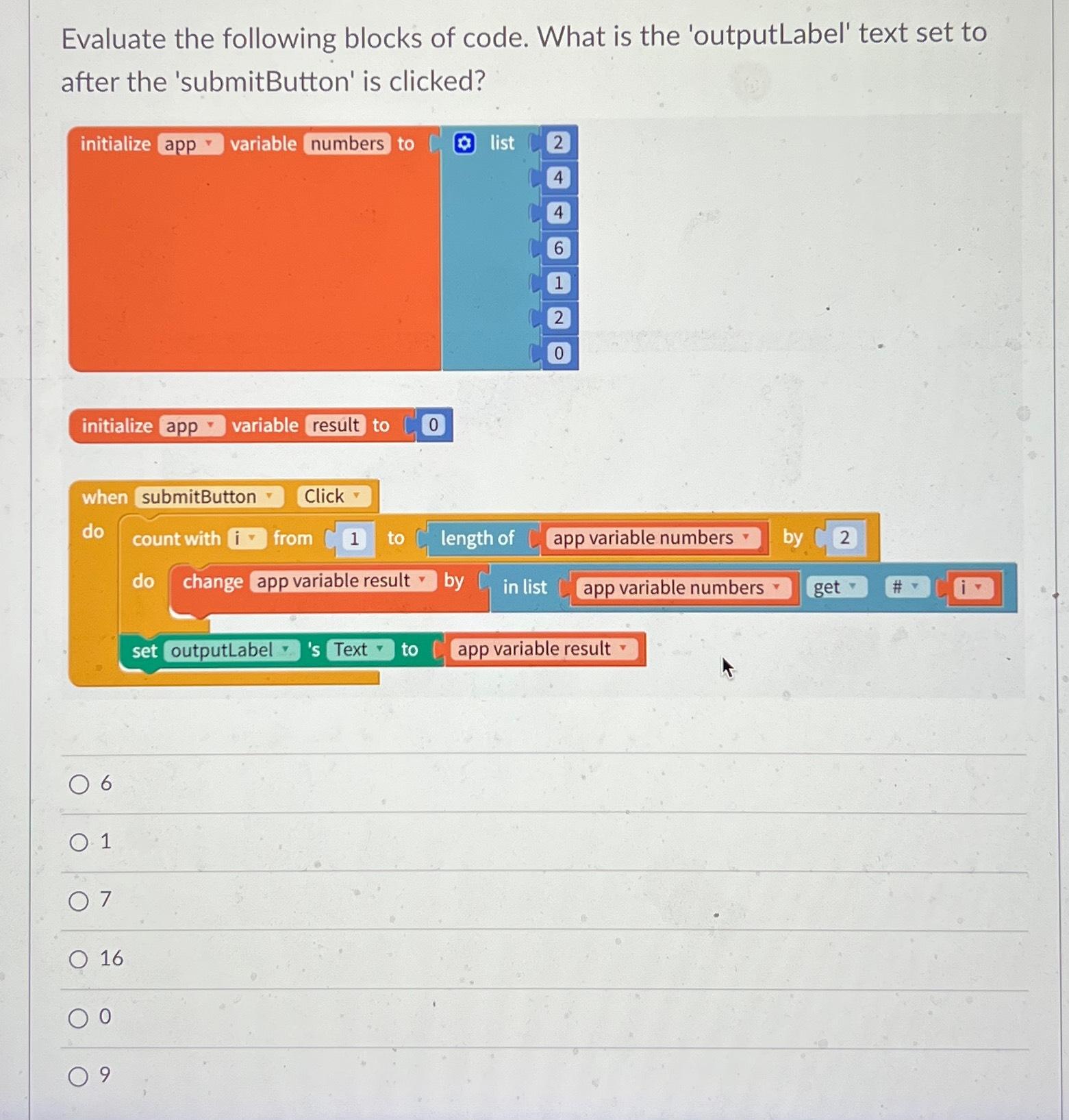 Solved Evaluate the following blocks of code. What is the | Chegg.com