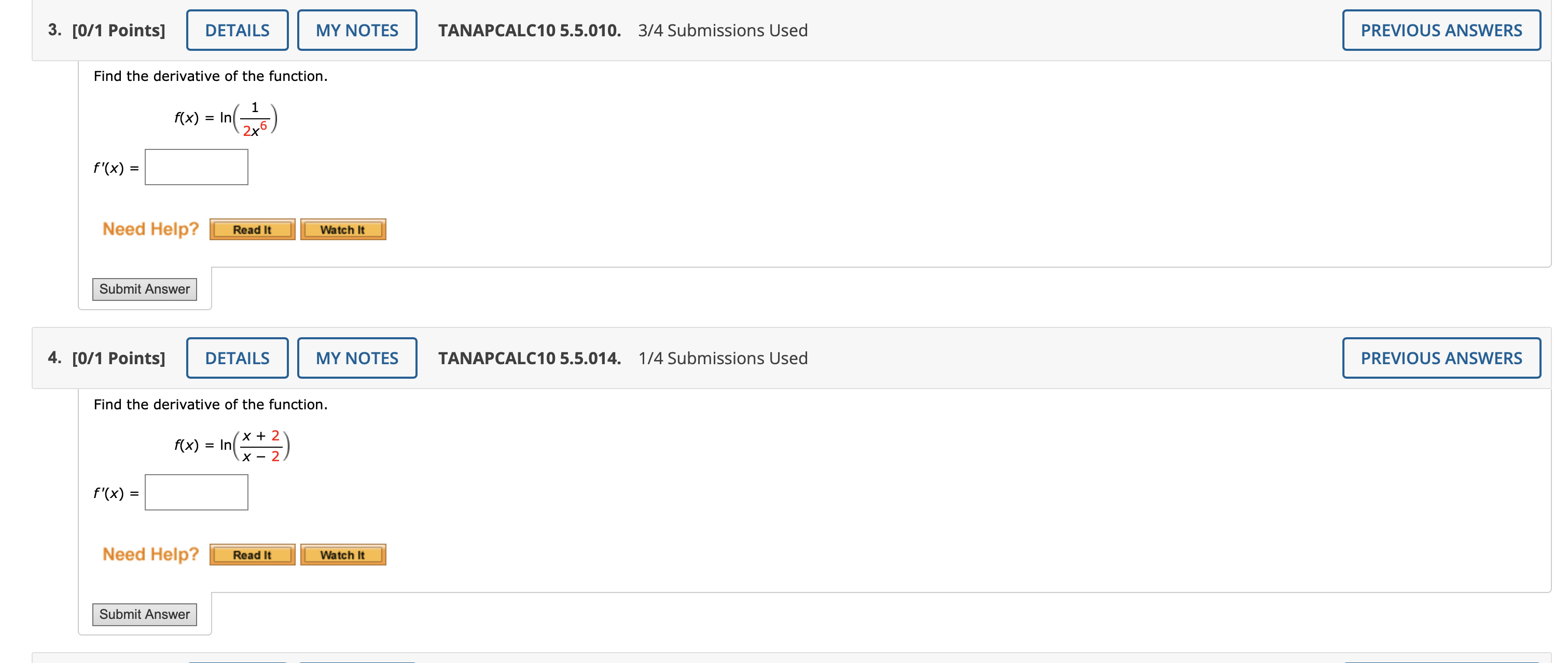 Solved [0/1 ﻿Points]TANAPCALC10 5.5.010. 3/4 ﻿Submissions | Chegg.com