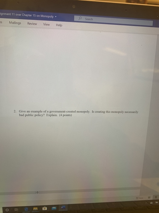 Solved Assignment 11 over Chapter 15 on Monopoly - e Search | Chegg.com
